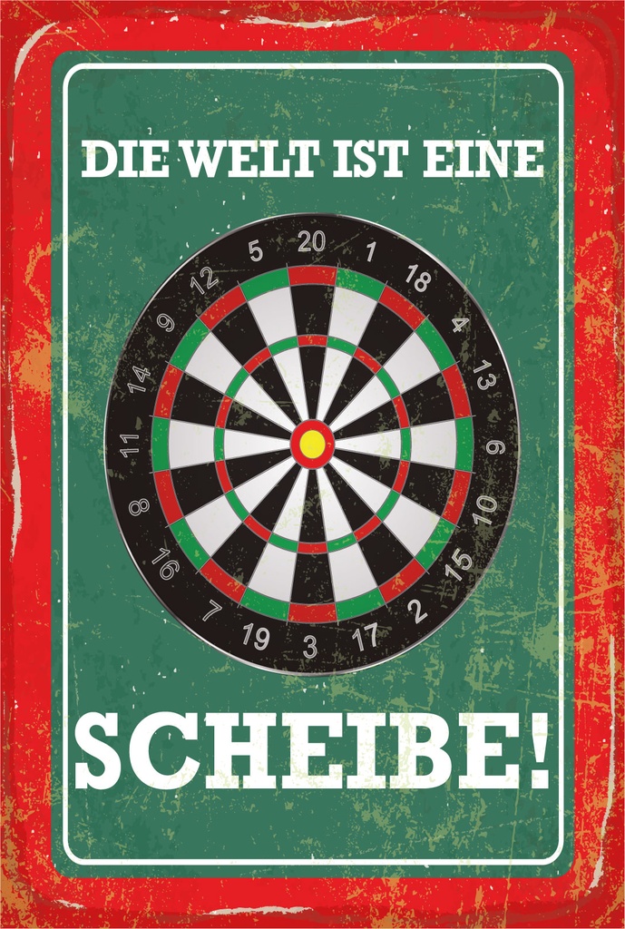 [LA-1806556-H] Holzschild 18x12 cm Die Welt ist eine Scheibe Dartscheibe Dart