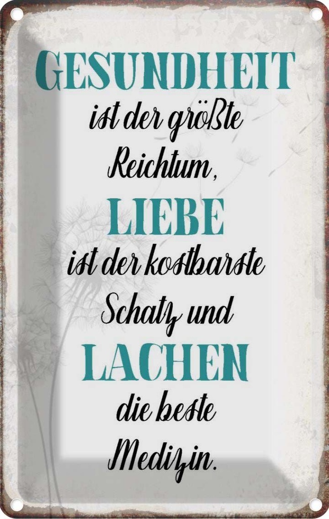 Blechschild 30x20 cm Gesundheit Liebe Lachen Medizin Spruch Zitat