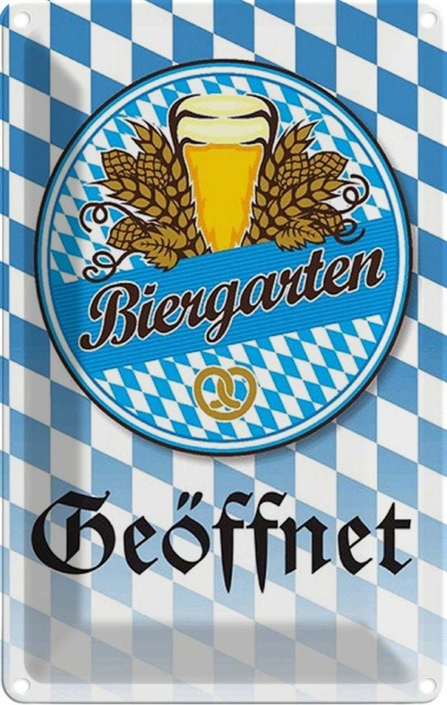 Blechschild 30x20 cm Biergarten Bier Brezel Bayern Essen Trinken