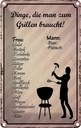 Blechschild 30x20 cm Dingen die zum Grillen braucht Essen Trinken