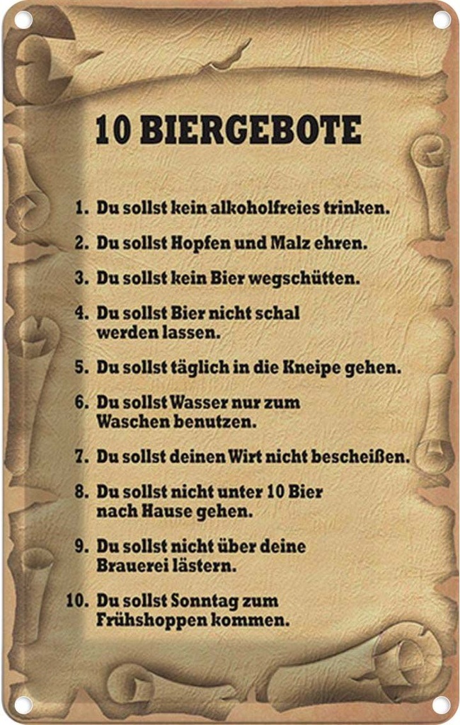 Blechschild 30x20 cm 10 Biergebote du sollst kein Dekoration