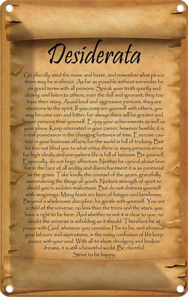 Blechschild 30x20 cm Desiderata Gedicht Englisch Dekoration Spruch Zitat