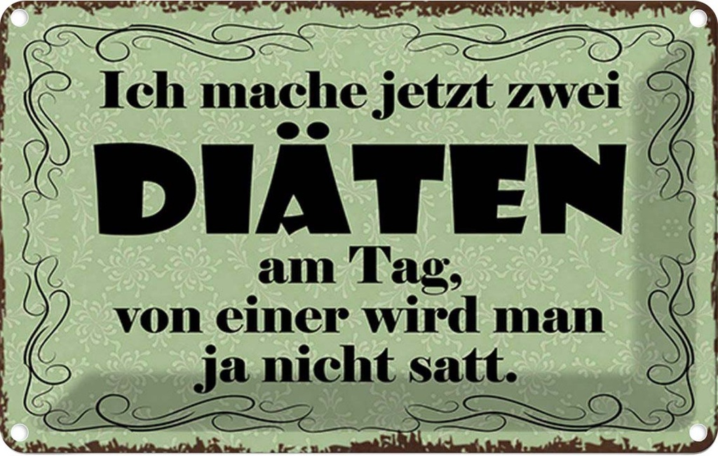 Blechschild 20x30 cm ich mache jetzt zwei Diäten Dekoration Spruch Zitat