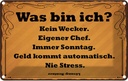 Blechschild 20x30 cm was bin ich kein Wecker Dekoration Spruch Zitat