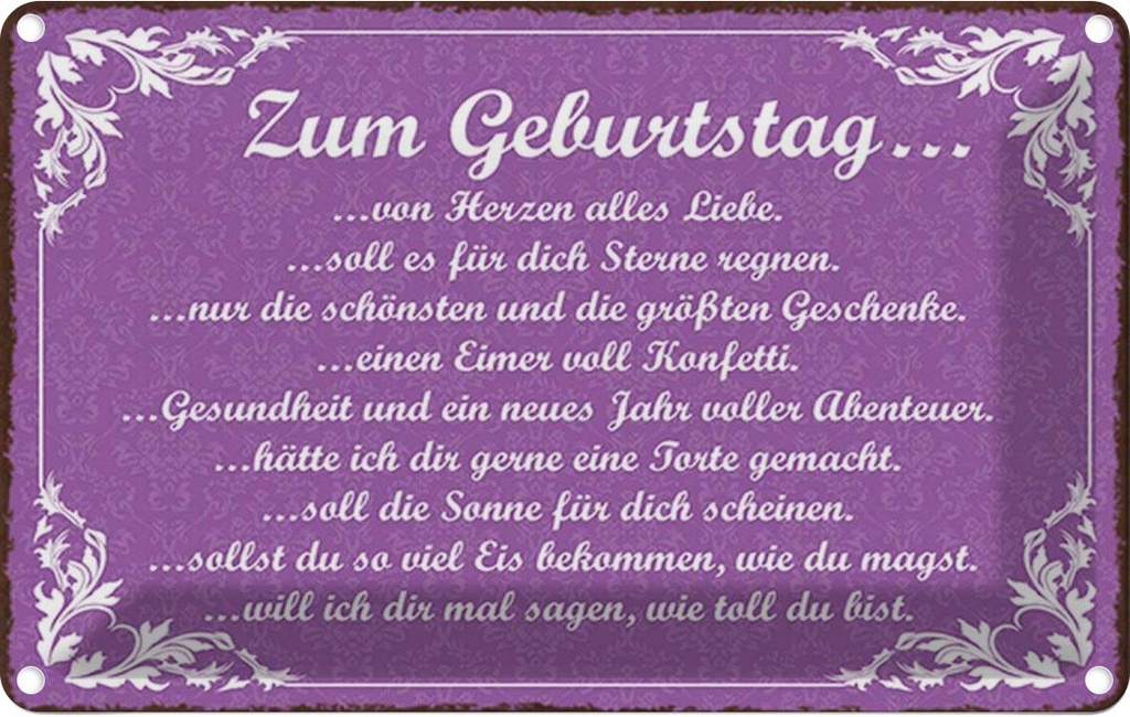 Blechschild 20x30 cm zum Geburtstag alles Liebe Dekoration