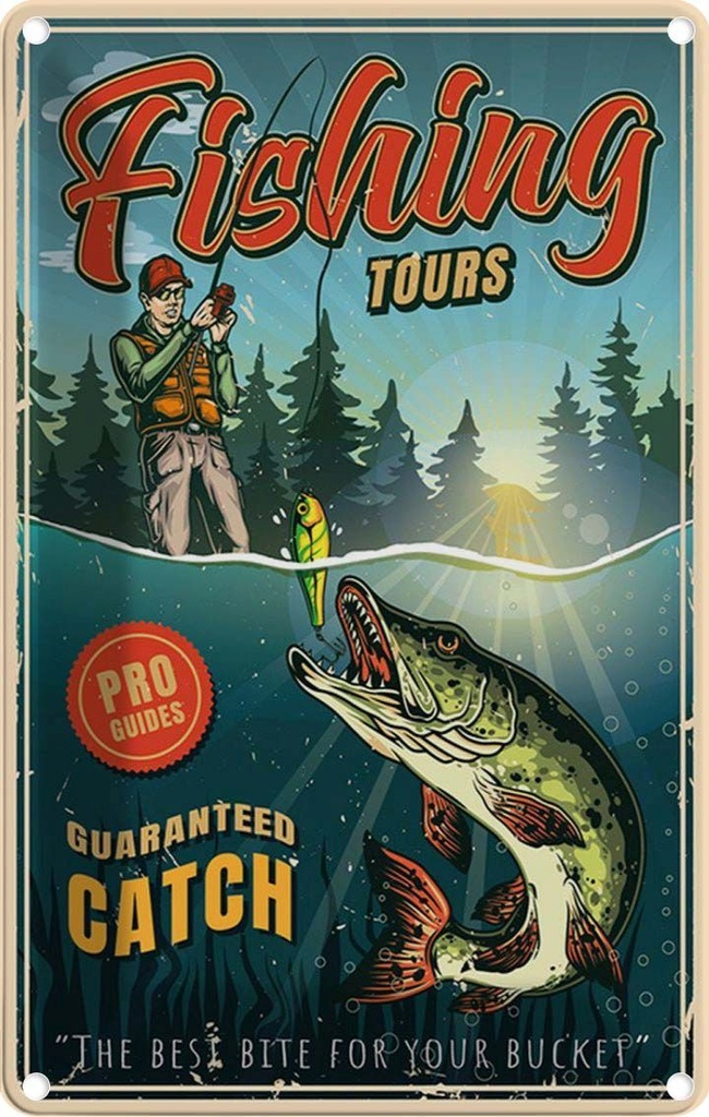 Blechschild 30x20 cm Angeln Fishing Tours Beruf Arbeit