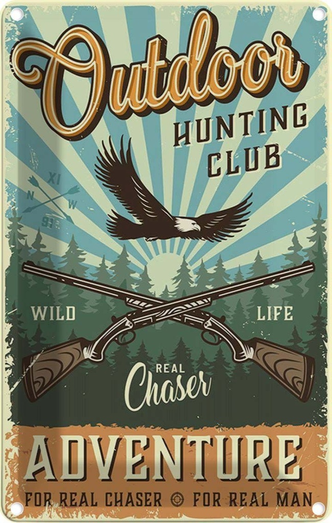 Blechschild 30x20 cm Outdoor hunting club Adventure Camping