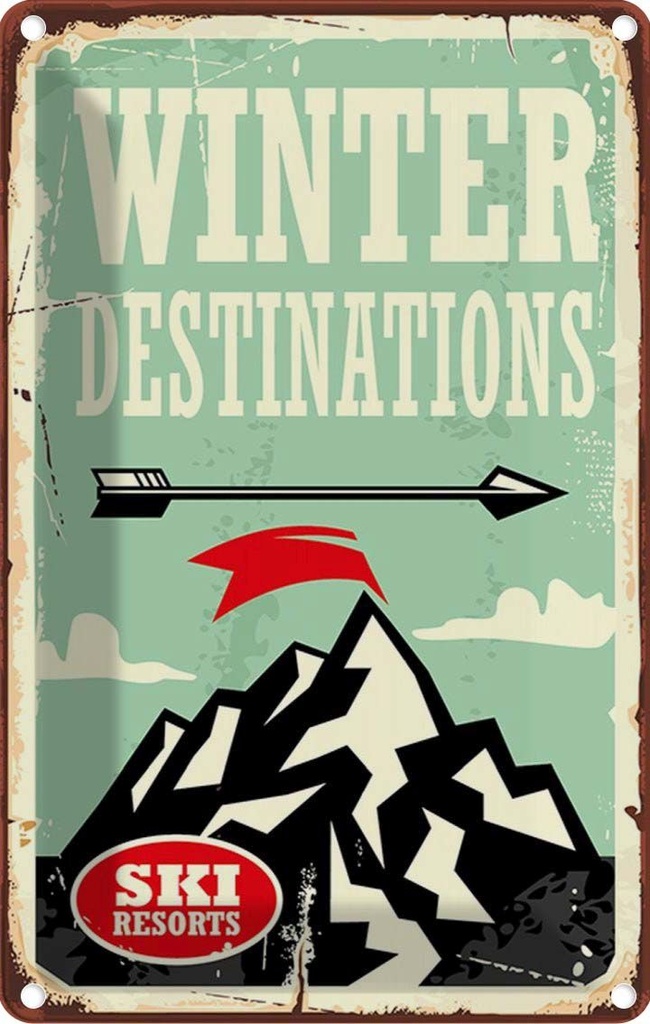 Blechschild 30x20 cm Ski winter destinations Dekoration