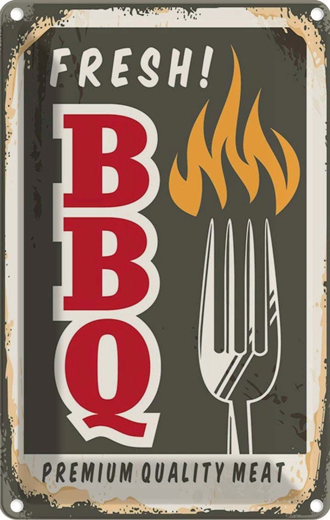 Blechschild 30x20 cm fresh! BBQ Premium Quality meat Essen Trinken