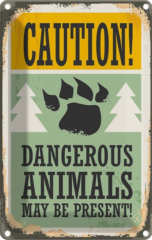 Blechschild 30x20 cm Caution dangerous animals Warnschild Hinweisschild Sicherheit Vorsicht