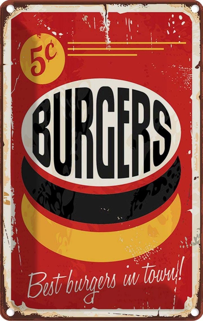 Blechschild 30x20 cm burgers best in town Fast food Essen Trinken