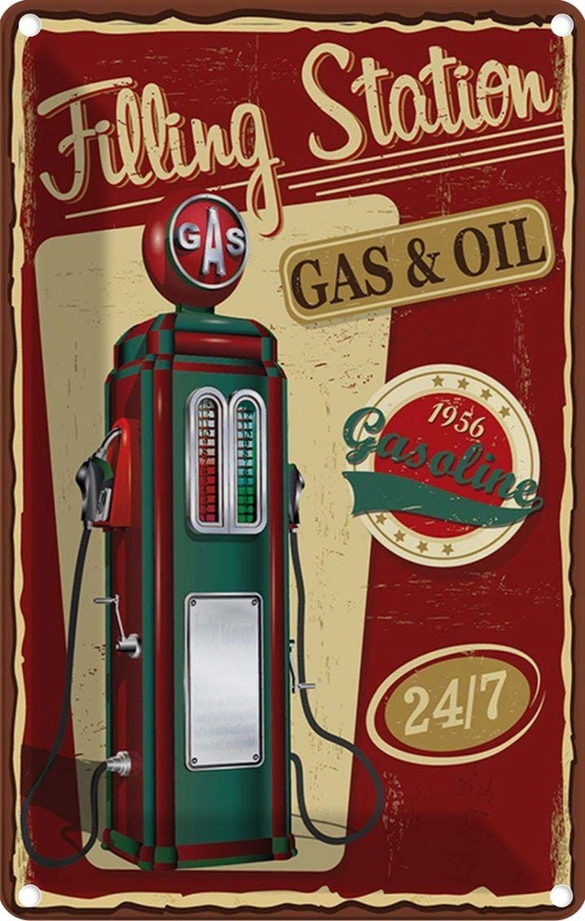 Blechschild 30x20 cm Gasoline filling station gas 24/7 Warnschild Hinweisschild Sicherheit Vorsicht