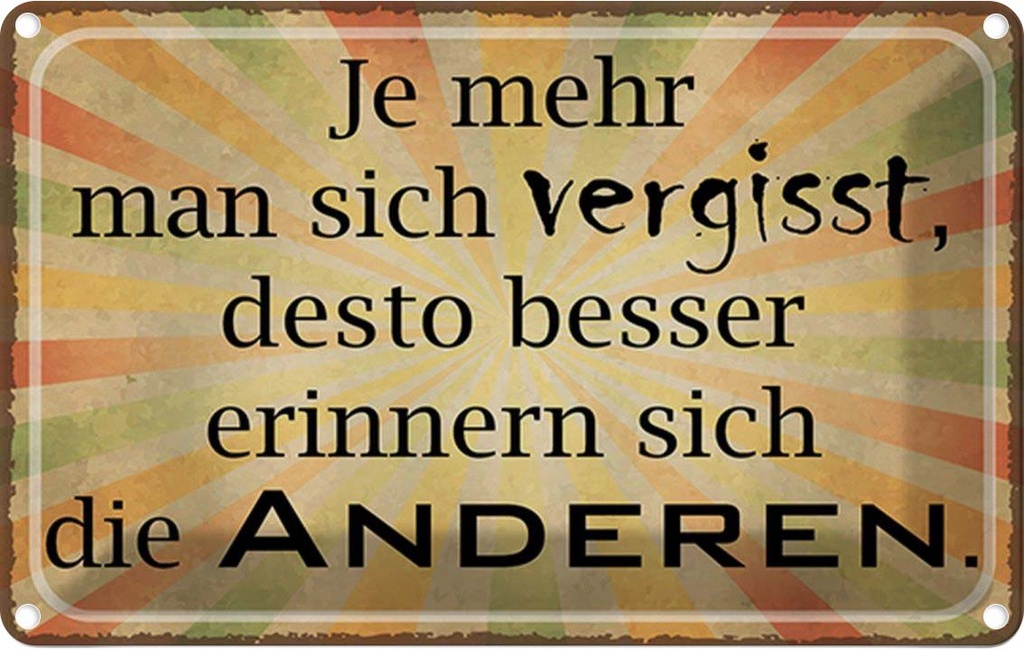 Blechschild 20x30 cm je mehr man sich vergisst desto Spruch Zitat