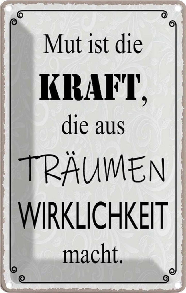 Blechschild 30x20 cm Mut ist Kraft aus Träumen Spruch Zitat