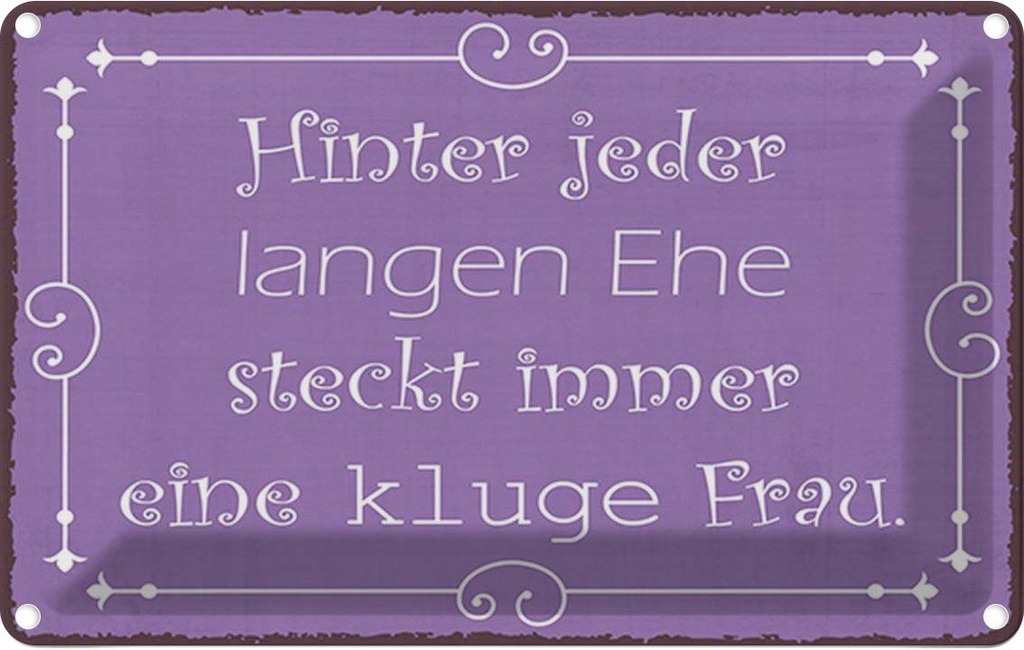 Blechschild 20x30 cm hinter langer Ehe kluge Frau Männer Frauen Spruch Zitat