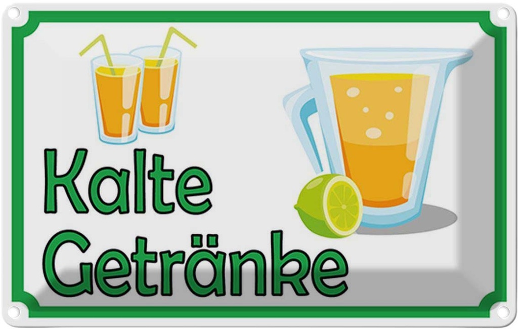 Blechschild 20x30 cm kalte Getränke Verkauf Essen Trinken