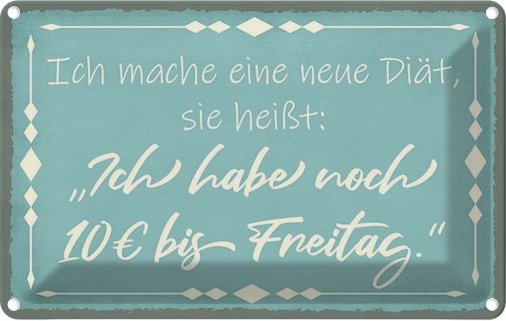 Blechschild 20x30 cm mache Diät noch 10€ bis Freitag Spruch Zitat