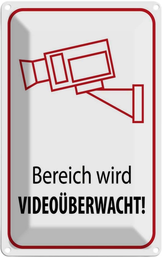 Blechschild 30x20 cm Bereich wird videoüberwacht Dekoration Warnschild Hinweisschild Sicherheit Vorsicht