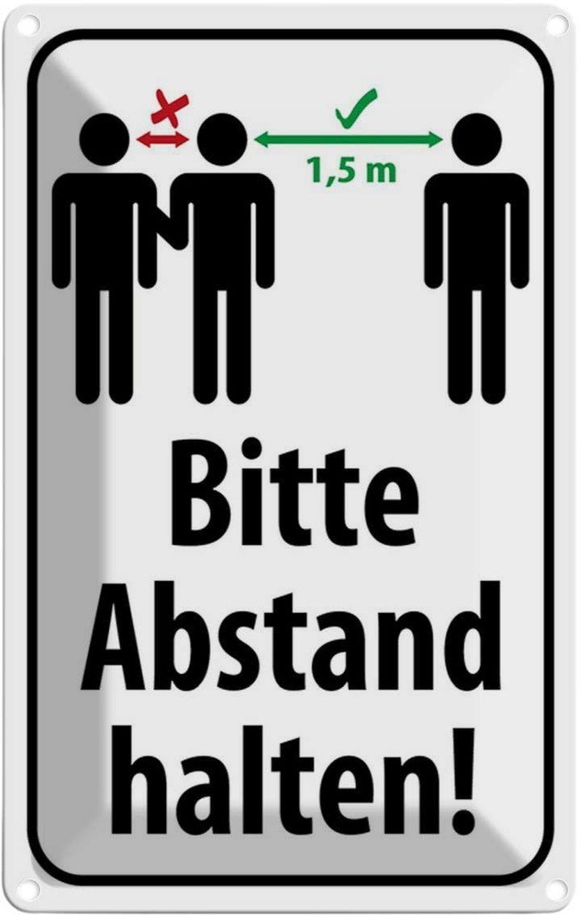 Blechschild 30x20 cm bitte Abstand halten 1.5 m Warnschild Hinweisschild Sicherheit Vorsicht