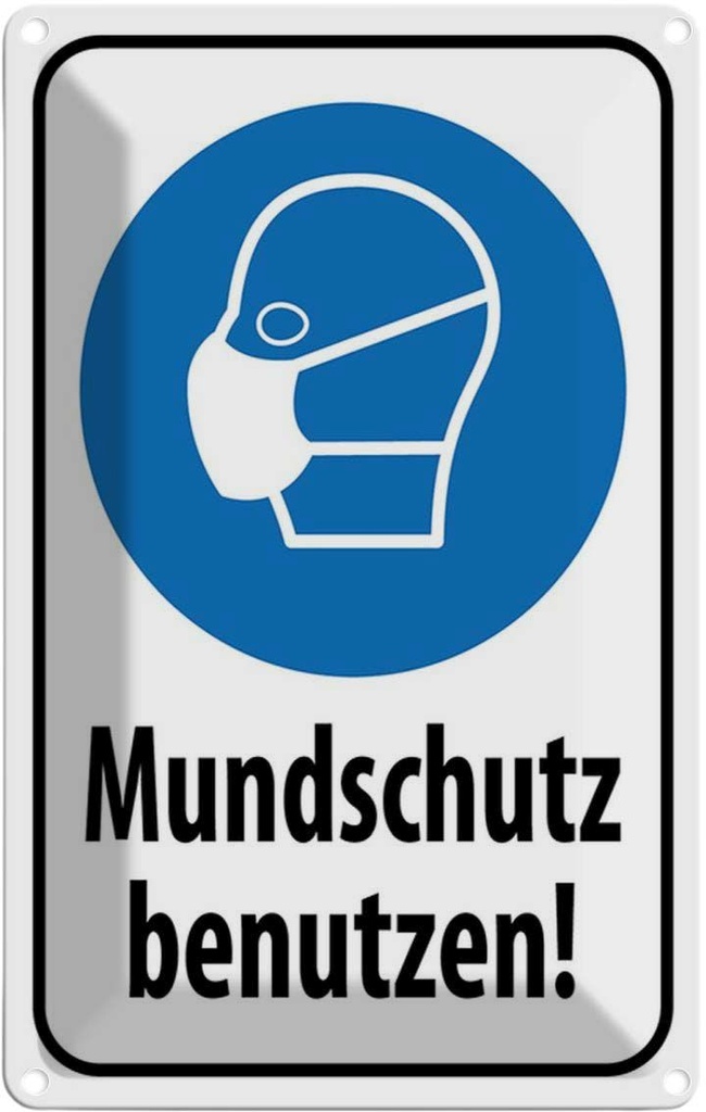 Blechschild 30x20 cm Mundschutz benutzen Maske Warnschild Hinweisschild Sicherheit Vorsicht
