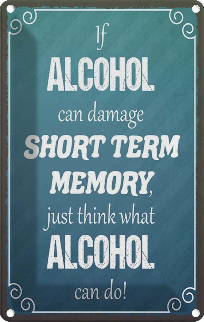 Blechschild 30x20 cm if Alcohol can damage short term Spruch Zitat
