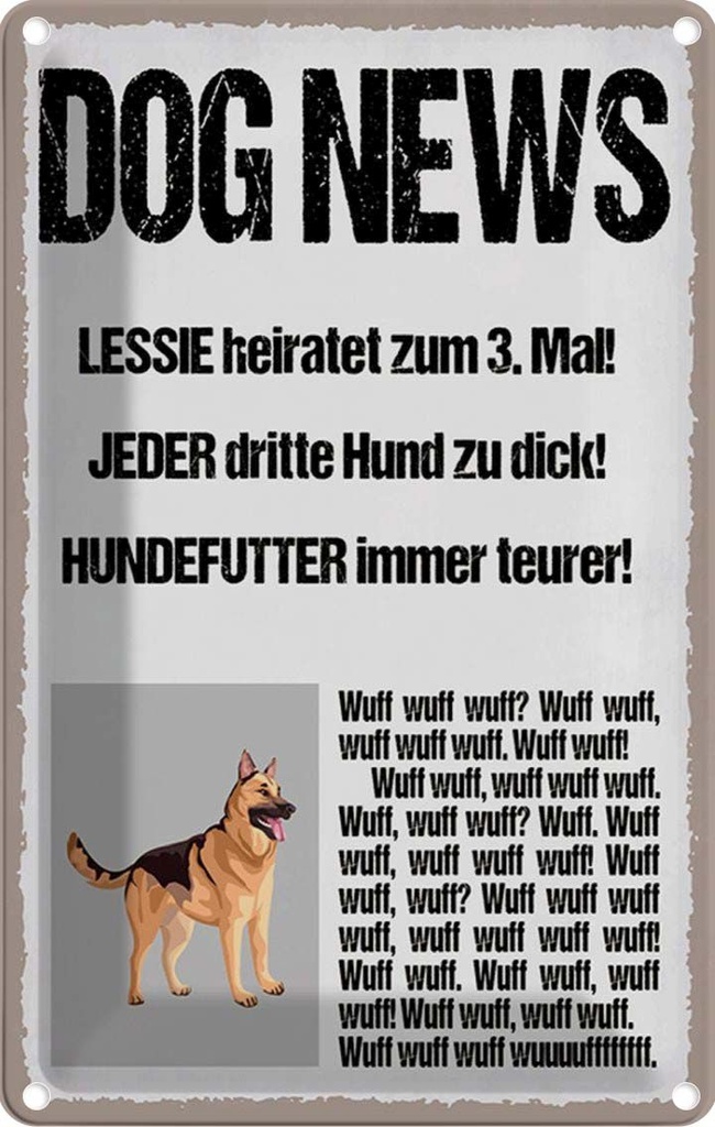 Blechschild 30x20 cm Dog news Leesie heiratet zum 3 Tier Haustier Hund
