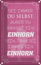 Blechschild 30x20 cm Einhorn sei immer du selbst Dekoration Spruch Zitat