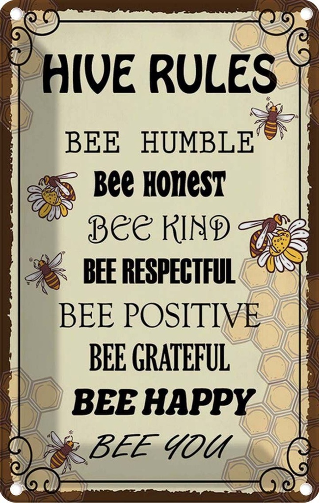 Blechschild 30x20 cm Hive rules bee humble honest Tier Haustier
