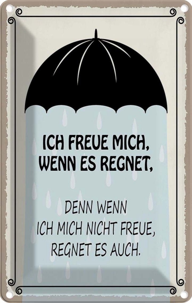 Blechschild 30x20 cm ich freue mich wenn es regnet Dekoration Spruch Zitat
