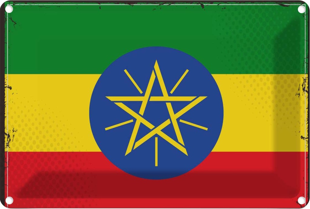 Blechschild 20x30 cm Äthiopiens Ethiopia Flagge Fahne Wappen
