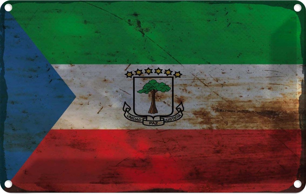 Blechschild 20x30 cm Äquatorialguinea Rost Flagge Fahne Wappen