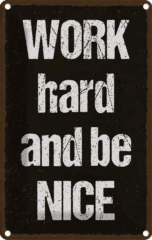 Blechschild 30x20 cm Work hard and be nice Spruch Zitat