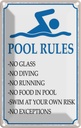 Blechschild 30x20 cm Pool Rules No glass diving Warnschild Hinweisschild Sicherheit Vorsicht