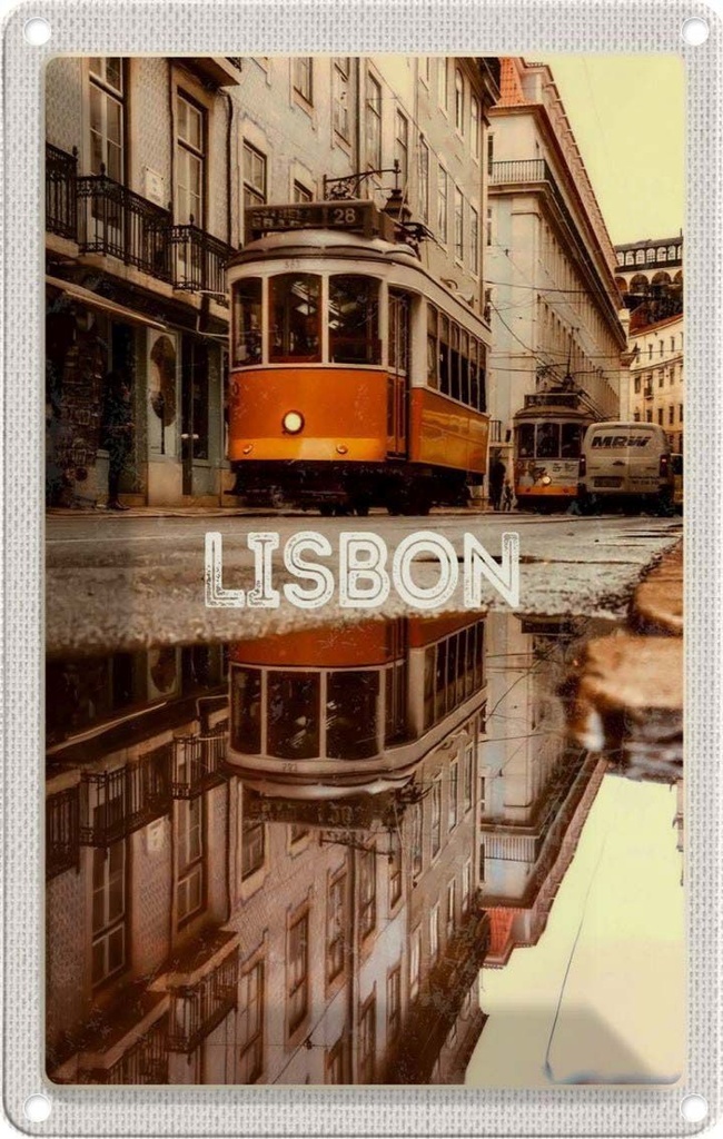 Blechschild 30x20 cm Lisabon Europa Straßenbahn Stadt Bildmotiv Reisemotiv Abenteuer Reisen Urlaub