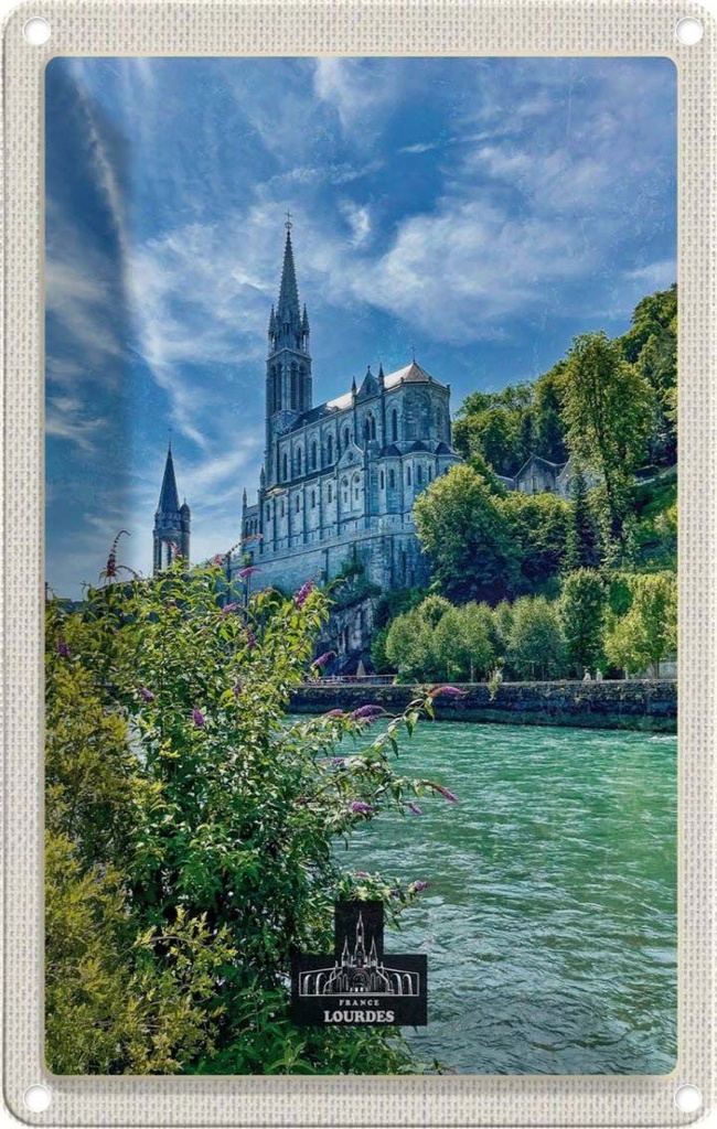 Blechschild 30x20 cm Frankreich Lourdes Meer Kirche Natur Abenteuer Reisen Urlaub