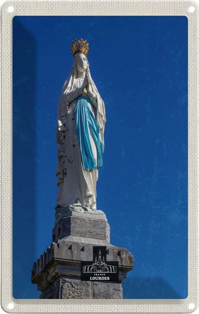 Blechschild 30x20 cm Frankreich Lourdes Skulptur weiß gold Abenteuer Reisen Urlaub