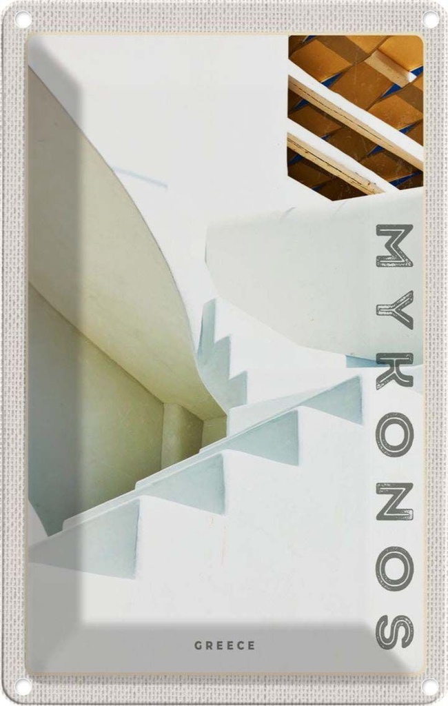Blechschild 30x20 cm Mykonos Griechenland weiße Treppen Bildmotiv Reisemotiv Abenteuer Reisen Urlaub