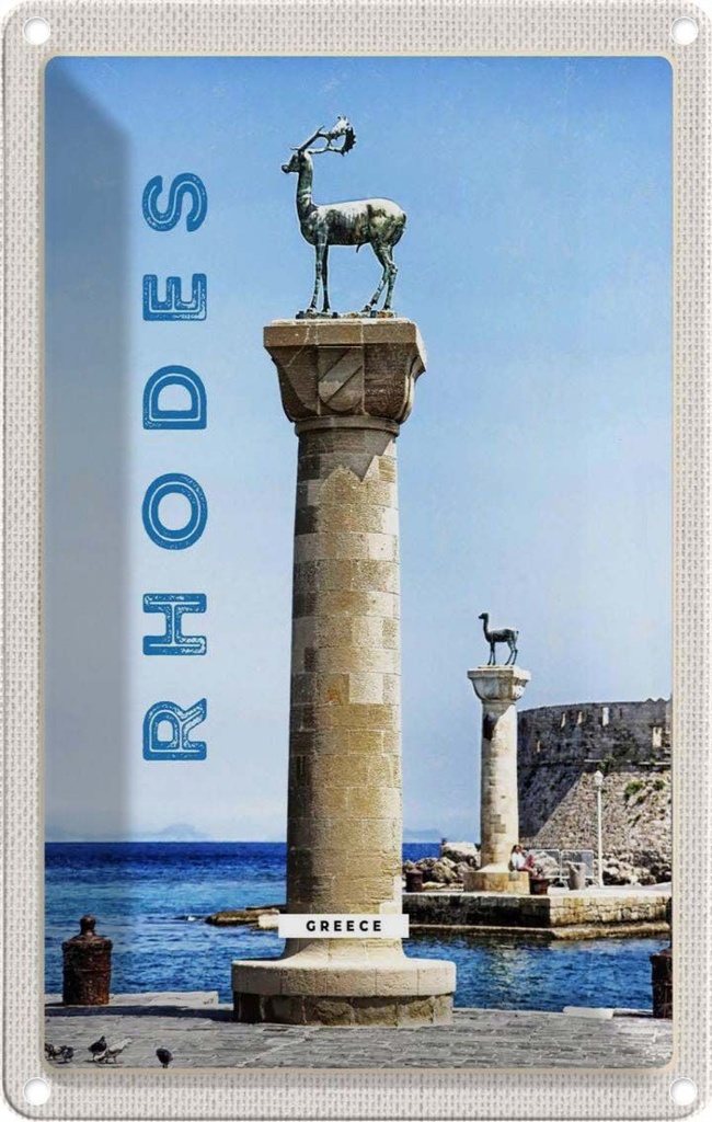 Blechschild 30x20 cm Griechenland Rhodos Meer Skulptur Bildmotiv Reisemotiv Abenteuer Reisen Urlaub