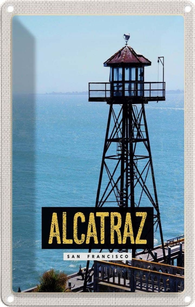 Blechschild 30x20 cm San Francisco Alcatraz Meer Turm Bildmotiv Reisemotiv Abenteuer Reisen Urlaub