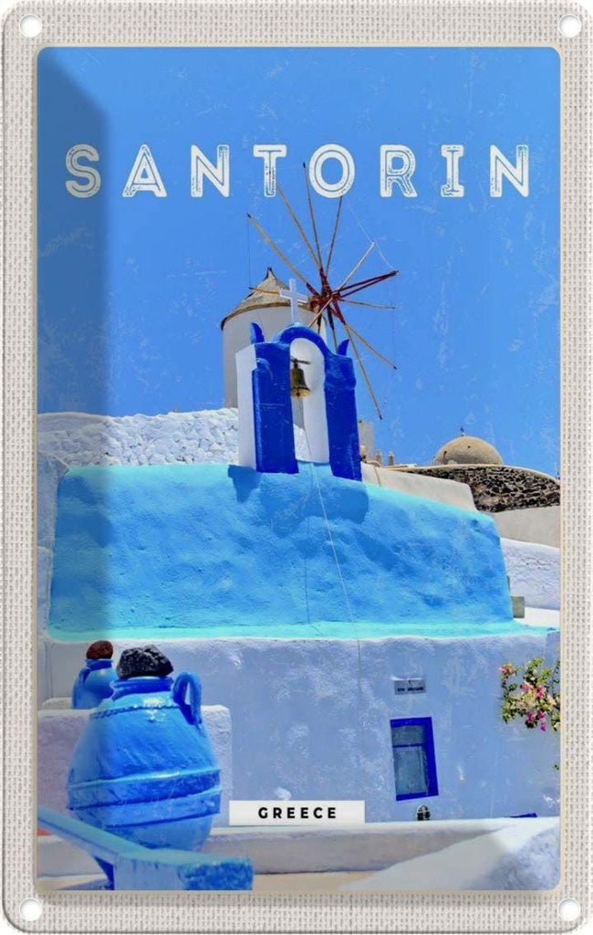 Blechschild 30x20 cm Santorini Greece Griechenland blau Bildmotiv Reisemotiv Abenteuer Reisen Urlaub