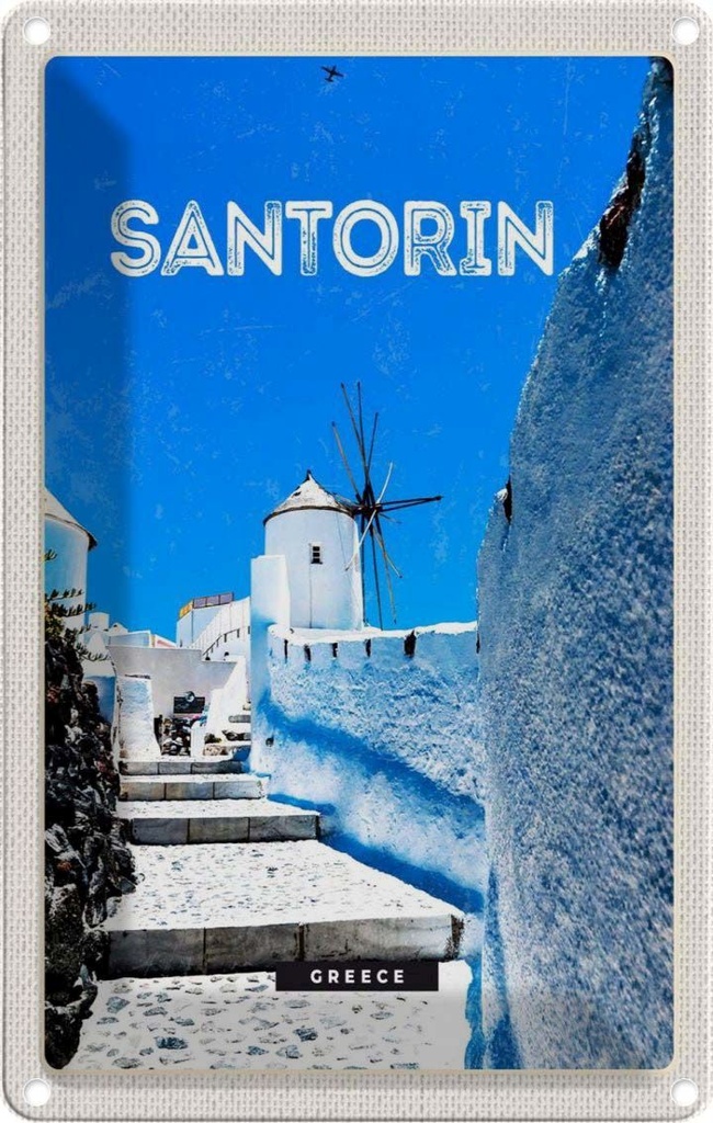 Blechschild 30x20 cm Santorini Griechenland weiße Treppen Bildmotiv Reisemotiv Abenteuer Reisen Urlaub