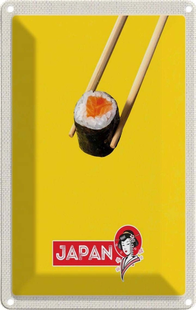Blechschild 30x20 cm Japan Sushi Stäbchen Fisch Essen Bildmotiv Reisemotiv Abenteuer Reisen Urlaub