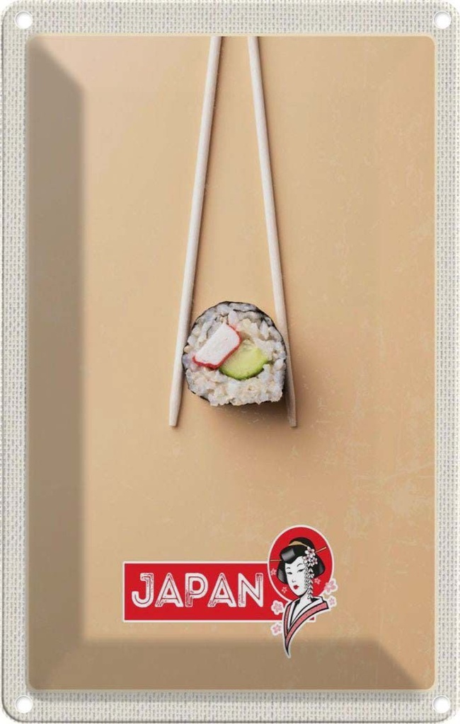 Blechschild 30x20 cm Japan Asien Urlaub Sushi Fisch Gurke Stäbchen Bildmotiv Reisemotiv Abenteuer Reisen