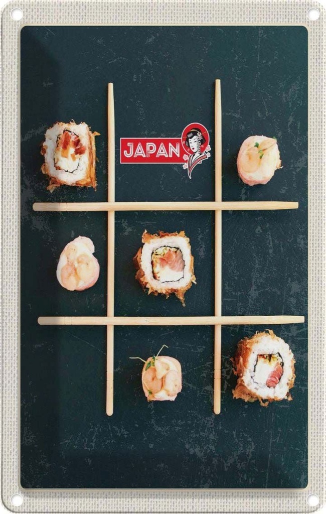 Blechschild 30x20 cm Japan Soja Urlaub Sushi Fisch Gurke Stäbchen Bildmotiv Reisemotiv Abenteuer Reisen