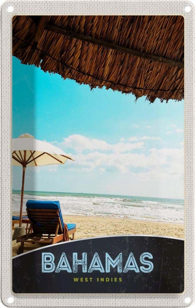 Blechschild 30x20 cm Bahamas west Indien Sonne Bildmotiv Reisemotiv Abenteuer Reisen Urlaub