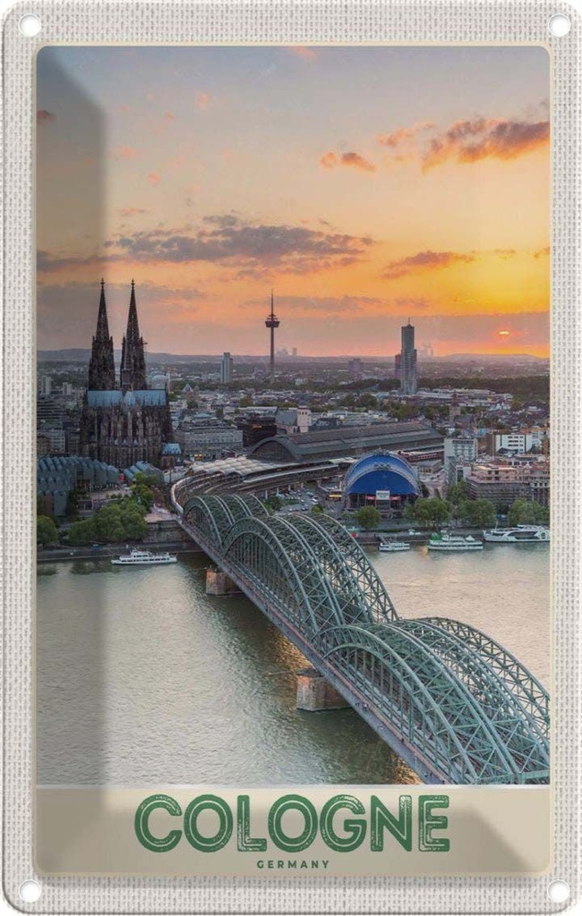 Blechschild 30x20 cm Köln Deutschlan Stadttrip Dom Brücke Bildmotiv Reisemotiv Abenteuer Reisen Urlaub
