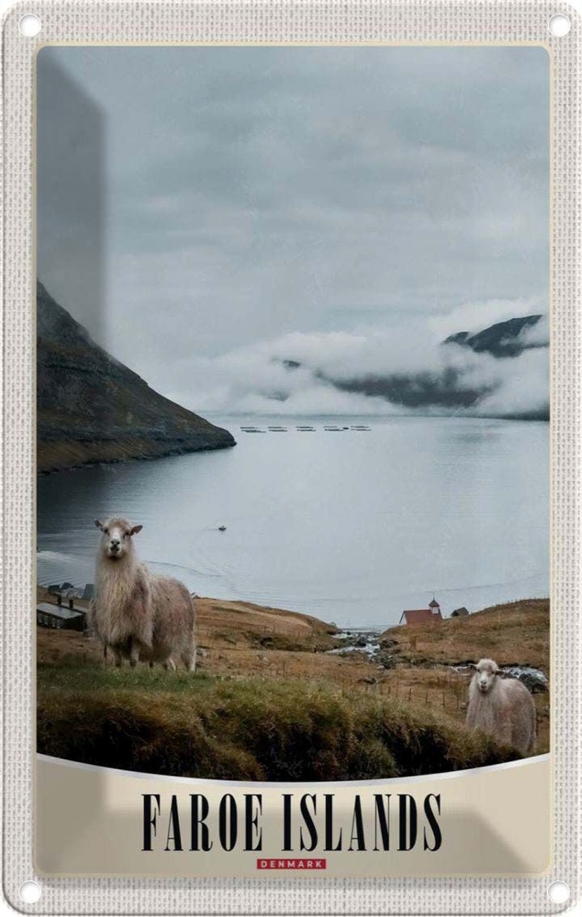Blechschild 30x20 cm Dänemark Faroe Island Schaf Bildmotiv Reisemotiv Abenteuer Reisen Urlaub