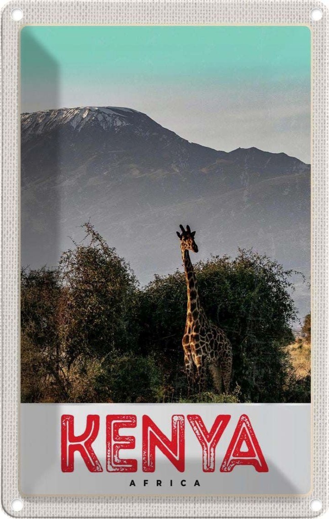 Blechschild 30x20 cm Kenia Ostafrika Giraffe Wildnis Natur Bildmotiv Reisemotiv Abenteuer Reisen Urlaub