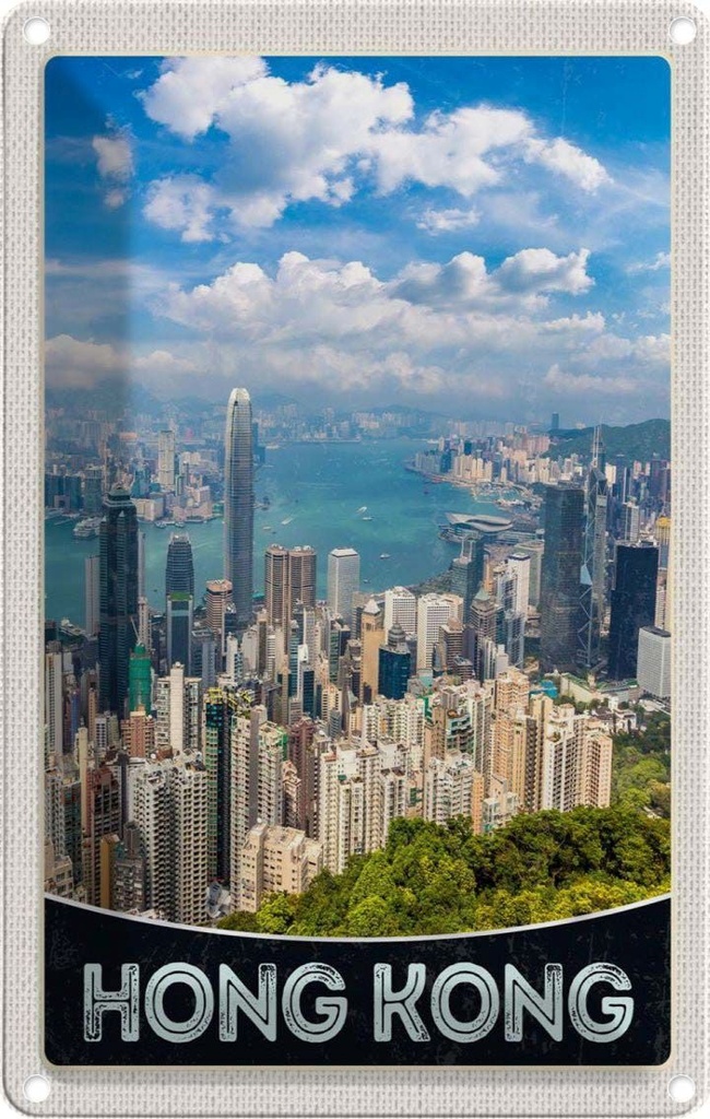 Blechschild 30x20 cm Hong Kong City Wolkenkratzer Hochhaus Bildmotiv Reisemotiv Abenteuer Reisen Urlaub