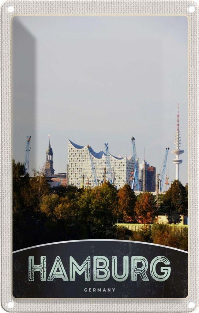 Blechschild 30x20 cm Hamburg Stadt Deutschland Hafen Natur Bildmotiv Reisemotiv Abenteuer Reisen Urlaub
